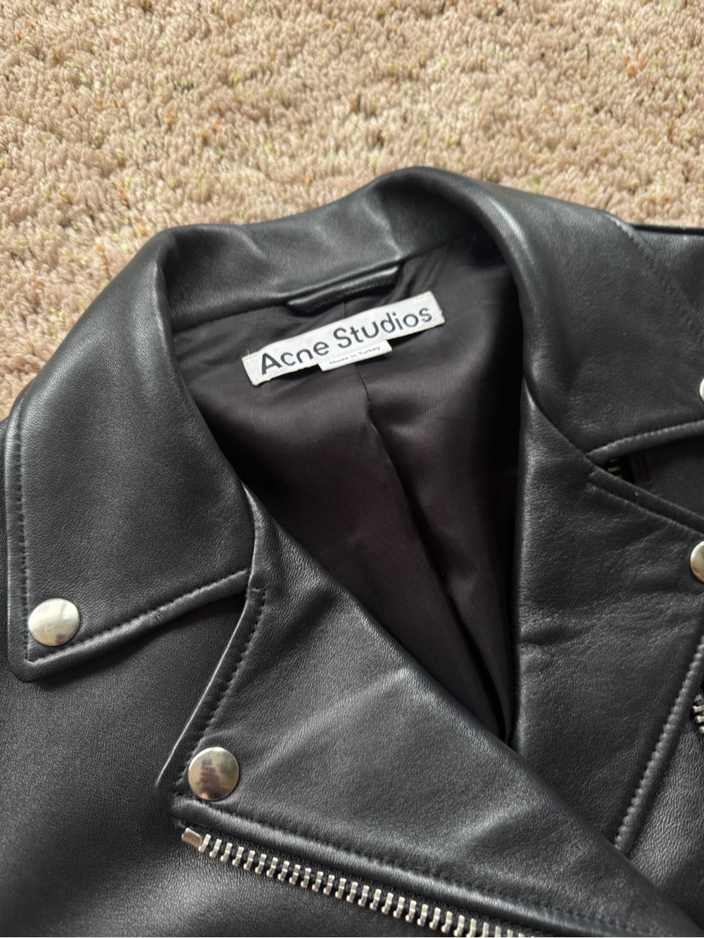 Acne Studios Black Leather Biker Jacket with Silver Hardware - Picture 4 of 8